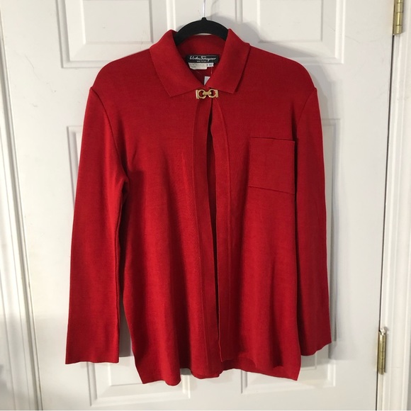 Salvatore Ferragamo Open Front Red 100% Cotton Cardigan - Picture 1 of 5